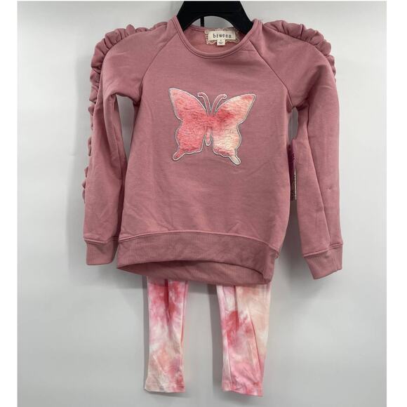 btween Other - btween Girls Pink Butterfly Sweater Tie Dye Leggings Scrunchie 3 piece Sz 5 NEW